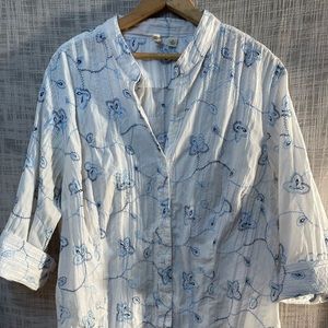Plus sized embroidered blouse, white shirt with embroidery